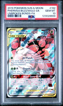 2019 POKEMON SUN & MOON UNBROKEN BONDS FULL ART/PHEROMOSA & BUZZWOLE GX PSA 10 - Image 1