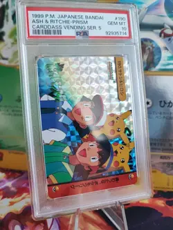 Pokemon Card Pikachu Ash & Ritchie Prism Holo Carddass Vending 6 PSA 10 TV 1999 - Image 1