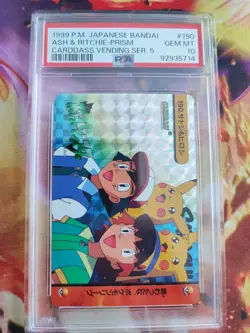 Pokemon Card Pikachu Ash & Ritchie Prism Holo Carddass Vending 6 PSA 10 TV 1999 - Image 2