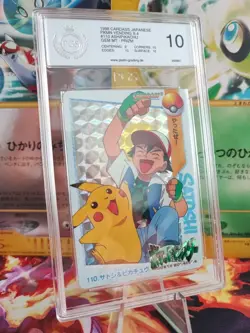 Pokemon Card 110 Ash Pikachu Prizm Holo Carddass Vending S 4 Japanese PGS PSA 10 - Image 1