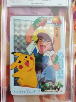 Pokemon Card 110 Ash Pikachu Prizm Holo Carddass Vending S 4 Japanese PGS PSA 10 - Image 3