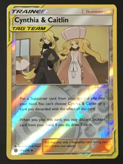 Pokemon TCG Cynthia & Caitlin 189/236 SM Cosmic Eclipse Reverse Holo Uncommon NM - Image 1
