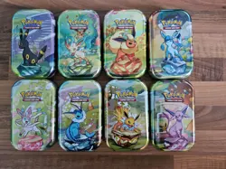 Pokemon TCG Prismatic Evolutions Tin Full Set 8 EMPTY Mini Tin Artworks & Coins - Image 2