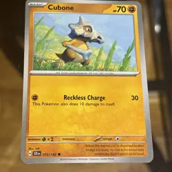 Cubone - 072/142 - Common - Near Mint Pokemon Card Stellar Crown - Image 1