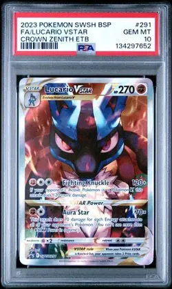 2023 Pokemon SWSH 291 Lucario VStar Crown Zenith ETB Black Star Promo PSA 10 Gem - Image 1