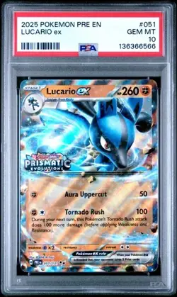 2025 POKEMON PRE EN-PRISMATIC 051 LUCARIO Ex Premium Collection PSA 10 - Image 1
