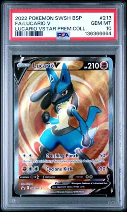 2022 POKEMON SWSH BLACK STAR PROMO #213 FA/LUCARIO V PREM.COLL. PSA10 - Image 1