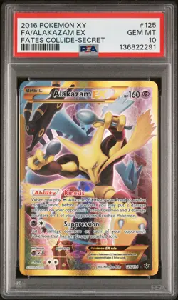 2016 POKEMON XY FATES COLLIDE SECRET #125 FULL ART/ALAKAZAM EX PSA 10 - Image 1