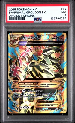 2015 POKEMON XY ANCIENT ORIGINS #97 FULL ART/PRIMAL GROUDON EX PSA 7 - Image 1