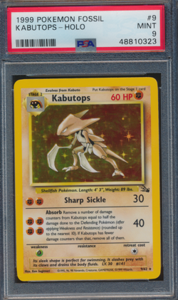 1999 Pokemon Fossil #9 Kabutops- Holo PSA 9 Mint - Image 1