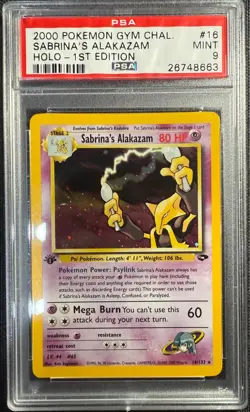 2000 Pokemon Gym Challenge 1st Edition Sabrina's Alakazam Holo #16/132 PSA 9 - Image 1