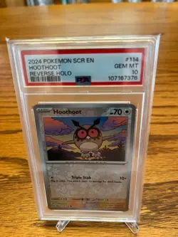 2024 Pokemon SCR EN Hoothoot #114/142 Pokemon Stellar Crown Reverse Holo PSA 10 - Image 1