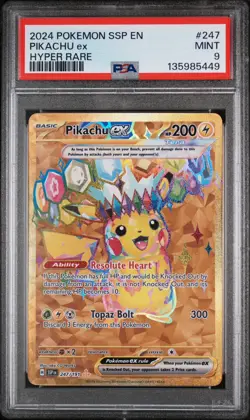 2024 Pokemon SV Surging Sparks Pikachu EX 247/191 Full Art Hyper Rare PSA 9 Mint - Image 2