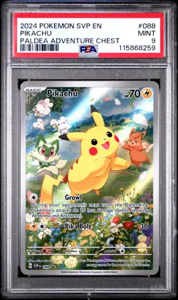 2024 POKEMON SVP EN-SV BLACK STAR PROMO PALDEA ADVENTURE CHEST PIKACHU PSA 9 - Image 1