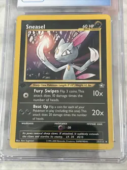 Pokemon TCG Sneasel Neo Genesis 25/111 Regular 1st Edition - CGC 9 Psa BGS - Image 2