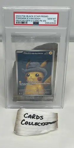 2023 POKEMON VAN GOGH BLACK STAR SEALED PROMO #085 PIKACHUGREY FELT HAT PSA 10 - Image 1
