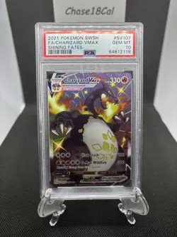 2021 Pokemon Shining Fates SV107 Charizard VMAX Full Art PSA 10 - Image 1