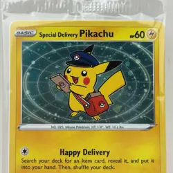 Brand New Sealed Special Delivery Pikachu SWSH074 Promo Pokemon Card Holo Swirl - Image 2