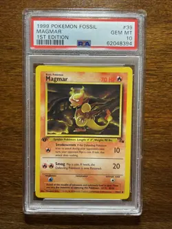 1999 Pokemon Fossil Magmar #39 1st Edition PSA 10 - Image 1