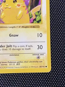 Pikachu Red Cheeks Shadowless 58/102 Base Set 1999 Pokemon TCG Card MP/LP - Image 4