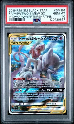 2019 POKEMON SM BLACK STAR PROMO #SM191 FULL ART/MEWTWO & MEW GX PSA 10 - Image 1