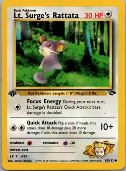 LP Lt. Surge's Rattata 85/132 Gym Challenge 1st Edition Pokemon Card TCG - Image 1