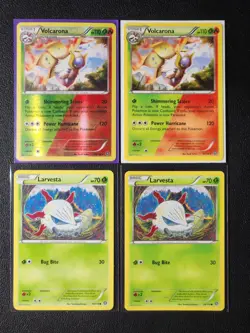 2x Volcarona 15/114 (1 reverse holo) & 2x Larvesta 14/114 Pokemon Steam Siege NM - Image 1
