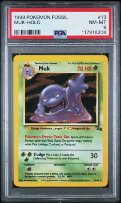 117916208 Muk 1999 Pokemon Fossil #13/62 Holo PSA 8 - Image 1