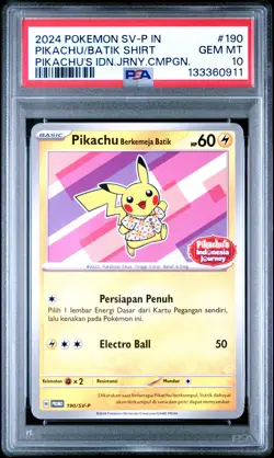 2024 POKEMON INDONESIAN SV-P PROMO #190 PIKACHU IN BATIK SHIRT PSA 10 - Image 1