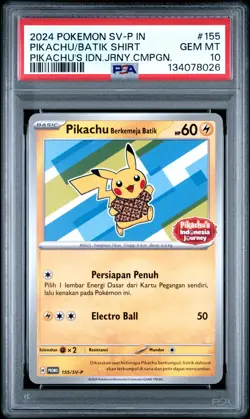 2024 POKEMON INDONESIAN SV-P PROMO #155 PIKACHU IN BATIK SHIRT PSA 10 - Image 1