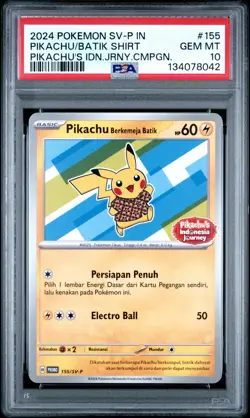 2024 POKEMON INDONESIAN SV-P PROMO #155 PIKACHU IN BATIK SHIRT PSA 10 - Image 1