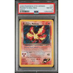 PSA 8 NM-MT Pokemon Rocket’s Moltres Gym Heroes Holo 12/132 - Image 1