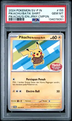 2024 POKEMON INDONESIAN SV-P PROMO #155 PIKACHU IN BATIK SHIRT PSA 10 - Image 1