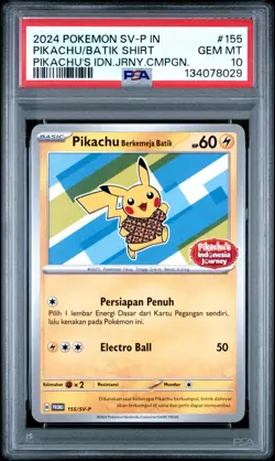 2024 POKEMON INDONESIAN SV-P PROMO #155 PIKACHU IN BATIK SHIRT PSA 10 - Image 1
