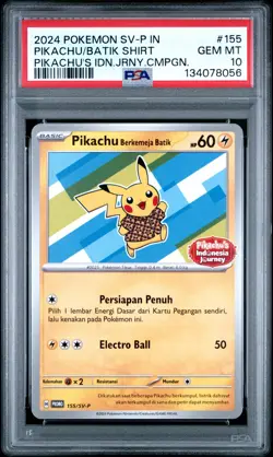 2024 POKEMON INDONESIAN SV-P PROMO #155 PIKACHU IN BATIK SHIRT PSA 10 - Image 1
