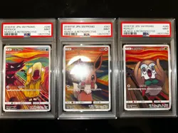 PSA 9 Pokemon Munch The Scream SEQ Psyduck 286 Rowlet 290 Eevee 287/SM-P Set 3 - Image 1