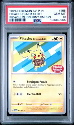 2024 POKEMON INDONESIAN SV-P PROMO #155 PIKACHU IN BATIK SHIRT PSA 10 - Image 1