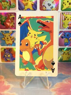 Pikachu Pokemon Vintage Playing Poker Card Charizard Nintendo - Prism Holo Back - Image 1