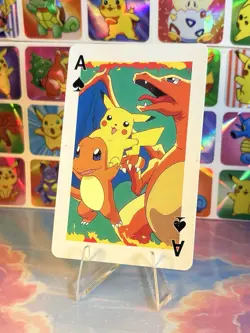 Pikachu Pokemon Vintage Playing Poker Card Charizard Nintendo - Prism Holo Back - Image 3