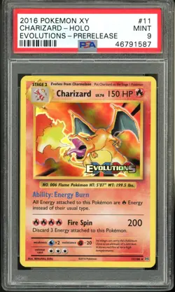 2016 Pokemon XY Evolutions PRERELEASE Charizard 11/108 PSA 9 Mint - Image 1