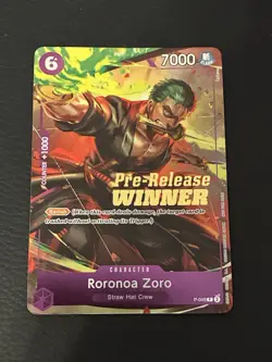 One Piece Card Game Carte Holo Pre-Release WINNER Roronoa Zoro P-045 English - Image 1