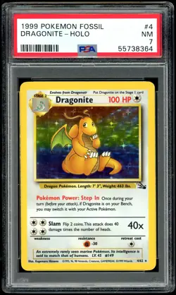 Pokemon Dragonite Fossil Unlimited Holo Rare Card #4 - PSA 7 NM - Image 1