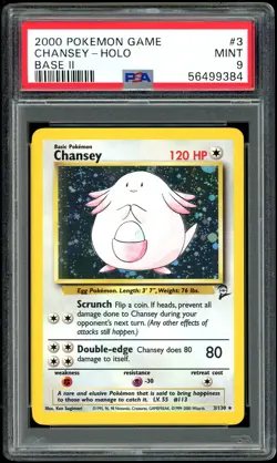 Pokemon Chansey Base Set 2 Holo Rare Card #3 - PSA 9 MINT - Image 1
