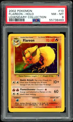 Pokemon Flareon Legendary Collection Holo Rare Card #10 - PSA 8 NM-MT - Image 1