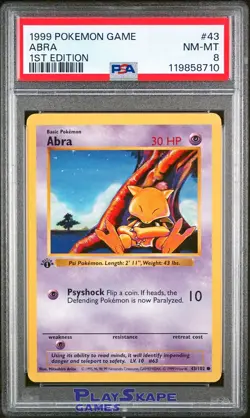 Pokemon Card PSA 8 Abra 43/102 Base Set 1st Edition Vintage WOTC Rare 1999 - Image 1