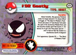 1999 Topps Pokemon TV Animation Edition Gastly #92 Non Holo Blue Logo - Image 2