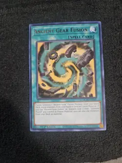 YuGiOh! Ancient Gear Fusion MGED-EN147 Gold Rare 1st Ed - Image 1