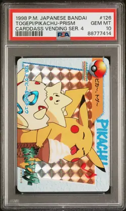 1998 POKEMON JPN BANDAI CARDDASS VENDING SER 4 TOGEPI & PIKACHU-PRISM PSA 10 - Image 1