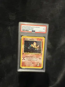 Pokemon TCG Blaine's Moltres Gym Heroes Holo Card 1/132 1st Edition SWIRL PSA 7 - Image 1