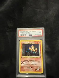 Pokemon TCG Blaine's Moltres Gym Heroes Holo Card 1/132 1st Edition SWIRL PSA 7 - Image 2